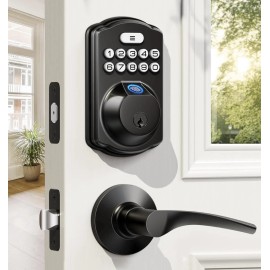 Veise Fingerprint Keyless Entry Door Lock with 2 Lever Handles KS02B Matte Black
