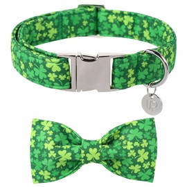 UP URARA PUP St. Patrick's Dog Collar with Bow Tie, Lucky Shamrock Bowtie Collar Adjustable for Girl Boy Dog, Trefoil Dog Collar Durable, Spring Green Collar for Dogs, XL