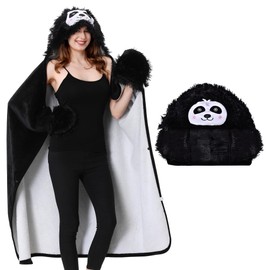 Aragallant Sloth Gift for Women, Portable Blanket with Sleeves and Hood, 150 x 120 cm, Cuddly Blanket, Fluffy, Sloth Blanket for Adults, Children, Christmas, Birthday Gift, Black