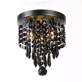 RAYMALUX Mini Chandelier 3 Lights Black Crystal Chandelier Lighting,Elegant Modern Flush Mount Ceiling Light Fixtures for Bedroom,Hallway,Closet,Aisle