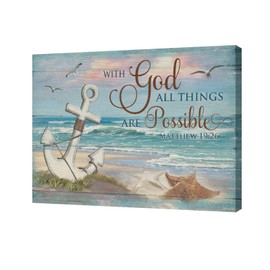 ZHONGH Nautical Anchor Wall Art Coastal Decor Beach Painting Bible Scripture Motivational Quotes Pictures Canvas Prints Christian Gifts Artwork for Home Office Dining Room Living Bathroom 20''x16''