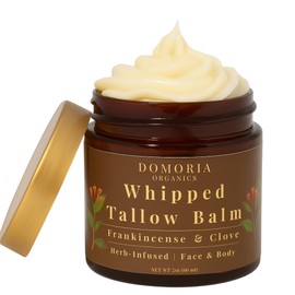 Domoria Organics Handmade Whipped Tallow Balm - (Frankincense & Clove) Herb-Infused Chamomile & Calendula Moisturizer for Dry Sensitive Skin 2oz