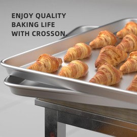 CROSSON 16× 24 Inch Cookie Sheet Pans Set of 3-Baking Tray Jelly Roll Pan Set Commercial Grade Aluminum Coated Statinless Steel Bun Pan for Oven,Freezer,Bakery Hotel Restaurant