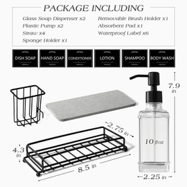 VIMERPA Dish Soap Dispenser, 10 fl oz Kitchen Soap Dispenser with Adjustable Sponge Holder, Vintage Kitchen Soap Dispenser Set, Hand and Dish Soap Dispenser Set Clear