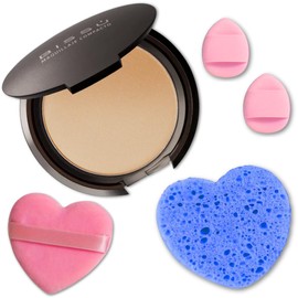 Kit de maquillaje y exfoliación – Polvo compacto Bissú + 1 Almohadilla de terciopelo mediano + 2 Almohadillas de dedos + 1 esponja exfoliante facial (12 Softan)