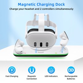 Mcbazel Charging Dock for Meta Quest 3 (Not for 3S), VR Charging Station with LED Indicator for Oculus Quest 3, Includes 2 * 600mAh Batteries ，Type-C Cable, Display Stand - White