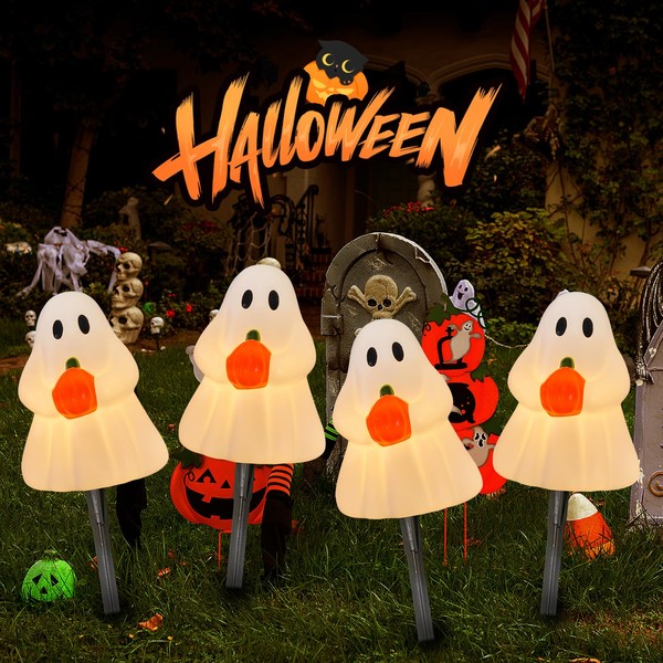 Abeja Ghost Pathway Lights, 4PCS Halloween 3D Ghost Pathway Lights
