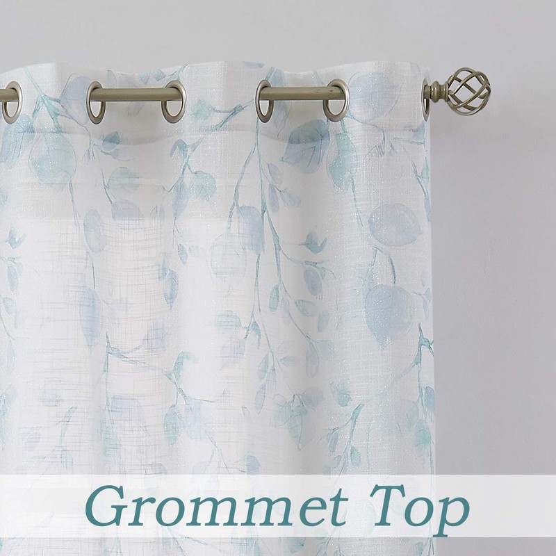 Central Park Leaf Floral Print Metallic Sheer Linen Window Curtain