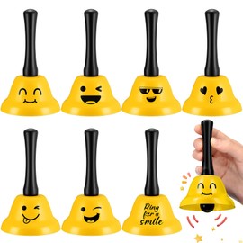 Morningro 6 Pcs Call Service Dinner Bell for Desk Classroom Metal Smile Face Bell Diameter Anti Rust for Hotel Restaurant Office School Kitchen Bar(Yellow)