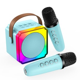 MMOBIEL Children's Karaoke Machine with 2 Microphones - Mini Karaoke Machine, Portable Bluetooth Speaker, 2 Wireless Microphones - Toy 3+ Years, Gifts for Girls, Boys, Children - Blue