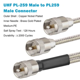 MOOKEERF Dual CB Antenna Coax Cable 10FT,Low Loss RG8X Stranded Core Co-Phase CB Coax Cable with（3） PL-259 Connectors - 10 Foot