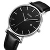 BUREI Men’s Watches, Ultra Thin, Black, Minimalist Quartz with Date