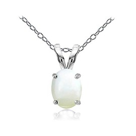 Collar con colgante de plata de ley con piedra de imitación o nácar de 8 x 6 mm con solitario ovalado