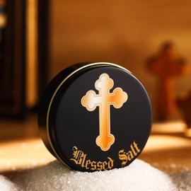 Reallnaive Blessed Salt Cellar Holy Salt Container with Gold Cross Religious Gift Catholic Sacrament Box for Christians Baptism Wedding Ceremony Home Office Purify Protection Meditation