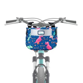 KiiMos Kids Bicycle Basket - Fun Dinosaur & Crocodile Designs, Front Handlebar Bag for Boys & Girls, Ideal for Bikes & Scooters, Navy Blue (Dino Park Theme)