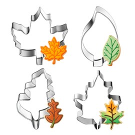 Cookie Cutters, Autumn Leaves, Maple Leaf Cookie Cutter Set, Stainless Steel Cookie Cutters, Oak Leaf, 4 Pieces Leaf Shapes, Cookie Cutter, Gifts for Baking, Fondant Cakes