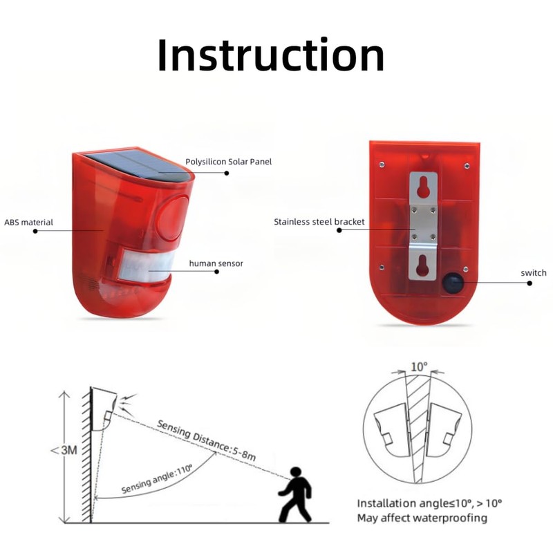 Lancoon 2 Pack Solar Sound & Light Alarm Outdoor Motion
