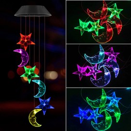 Lainin Solar Wind Spinner Color Changing Star Moon Wind Chime Light Mobile For Home Outdoor Garden Christmas Decoration
