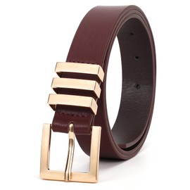 WHIPPY Plus Size Women's Leather Belts for Jeans Pants Dress Fashion Ladies Waist Belt Casual Belts with Square Gold Buckle,Coffee,2XL
