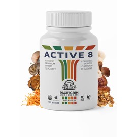 Pacific Rim Mushrooms Pacific Rim Mushrooms Performance Supplement - Active 8 Organic Mushroom Capsules (300 Veggie Caps) Organic Lion's Mane, Reishi, Cordyceps, Maitake, Shiitake, Turkey Tail, Chaga, and Himematsutake
