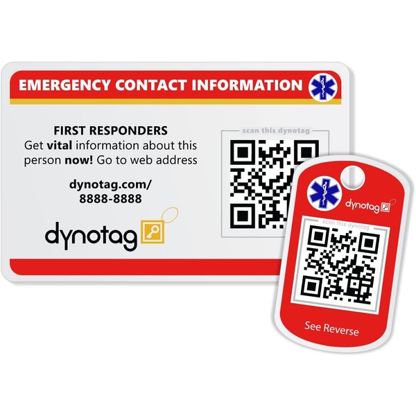 Dynotag SuperAlert™ Smart Medical ID with Detailed Online Profile; Wallet and Keychain Card kit with Lifetime Subscription