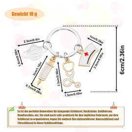 Dacitiery Keyring Nurse Keychain Metal Nurse Keyring with Syringe, Nurse Cap and Stethoscope for Doctor Medical Student Nurse Gifts, White