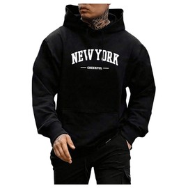 SweatyRocks Men's Casual Hooded Sweatshirt Letter Print Long Sleeve Drop Shoulder Pullover Tops Black Large