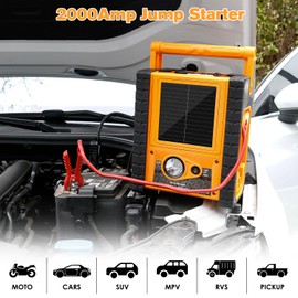 2000 Amp Jump Starter with Air Compressor, acetek Solar Car Battery Jump Starter 260 PSI Tire Inflator, 22000 mAh 12V Auto Lead-Acid Battery Booster with LED Light & USB Output