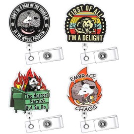 Geyoga 4 Pcs Funny Opossum Badge Reel Retractable Possum Badge Holder Dark Humor ID Alligator Clip Nursing Nicu Accessories for Vet Tech Nurse Doctor Medical Office Worker Teacher Possum Lover Gifts