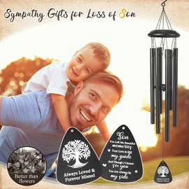 Memorial Gifts for Loss of Son,Sympathy Gifts for Loss of Son,25'' Sympathy Wind Chimes Condolence Gift,Bereavement/Memorial Gifts in Memory of Sons Grief Remembrance Funeral Condolences(Black)