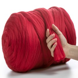 MeriWoolArt® 100% XXL Merino Wool Yarn, 4 - 5 cm Thick Wool Yarn, Felting Wool Dry Felting, Wet Felting, DIY Wool Yarn Blanket, Baby Wool, Arm Knitting Blanket Yarn, Red, 100 g
