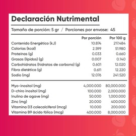 PEACH+ SUPPS Polvo de Inositol Fortificado - Dosis Diaria de 5g - Mezcla Óptima de Myo-Inositol, D-Chiro Inositol, Inulina de Agave y Zinc, 225g - Suplemento de 45 Días