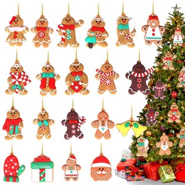 TAGNEFLOR 20 Adornos Hombre de Jengibre Navideños,Bonitos Adornos de Pan de Jengibre con Cuerda,para Adorno navideños de Interior y Exterior (A)