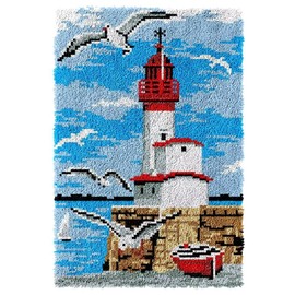 Rocky&Chao Latch Hook Kits Lighthouses and Seagulls 60X40 CM DIY Latch Hook Rug Kit, Home Carpet Rug Making Kit, Cross Stitch Embroidery Kits Needlework Crafts Rug for Home Decor