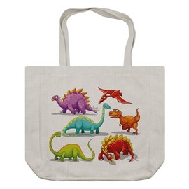 Ambesonne Dinosaur Shopping Bag, Colorful Funny Different Dino Themed Friendly Wildlife Extinct Animals Ice Age, Eco-Friendly Reusable Bag for Groceries Beach and More, 15.5" X 14.5", Cream