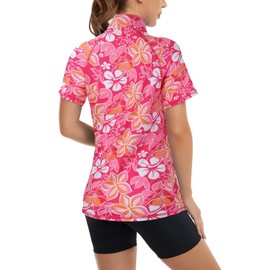Koscacy Polo Shirts for Women,Exercise Yoga Quick-Dry Running Zip Up Tops Workout Daily Casual Lightweight Sweat-Wicking Training Fitted Gym Golf Clothes Pink Floral X-Large