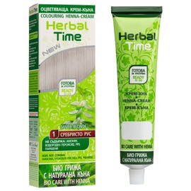 Herbal Time Henna Natural Cream Color Silver Blonde Nº 1 | Henna Coloring Cream with Nettle Extract | Gray Hair Cover | Temporary Color Dye Cream | Ammonia Free, Sulfates Free, Parabens Free | 75 ml