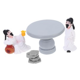 Levemolo 4pcs Miniature Garden Furniture Ornaments Vintage Table and Chairs with Li Statues for Home Office and Tea Room Decoration Unique Craftsmanship for Micro Landscape Creations
