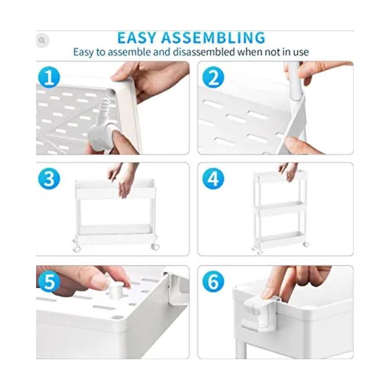 SPACEKEEPER SPACEKEEPER Slim Rolling Storage Cart, 3 Tier Bathroom Storage