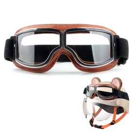 Motorcycle Riding Goggles, Vintage PU Leather Windproof Dustproof Motorcycle Goggles, Pilot Fog Proof Goggles, Motocross Racer Sports Helmet Sunglasses, Hiking Ski Goggles Eyewear for Cruiser, Scooter