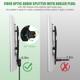 Bangun 90 Degree Optical Audio Splitter 1 in 2 Out Cable, Digital Toslink Fiber Optical Splitter Audio Adapter Cable (1 Male Input 2 Male Output) for TV, Soundbar, 10ft