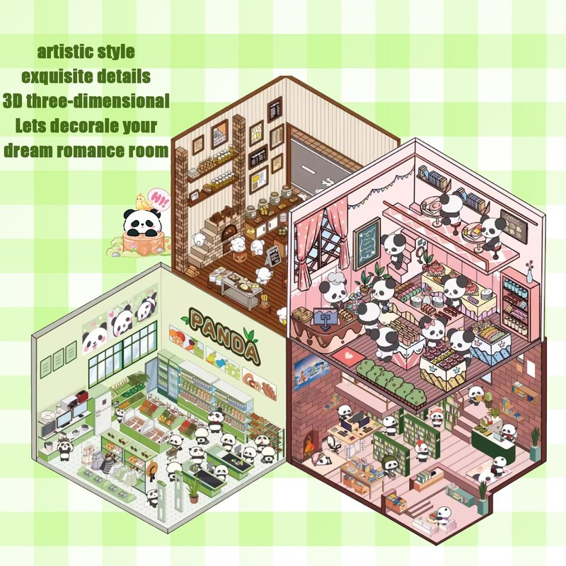 PACIOCEAN 8 Sets 3D Sticker Scene，Cute Cartoon Scenery Stickers，Make Your