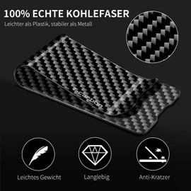 T-carbon Carbon fibre money clip, money clip, money clip for credit cards, banknotes, business card, 38 mm