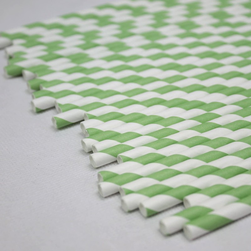 Green & White Striped Paper Straws (6mm x 200mm) -