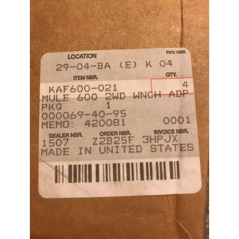 Kawasaki Mule 600/610 2WD Winch Mount Adapter