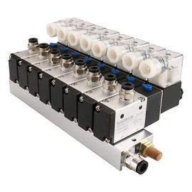 Baomain 8 Space Pneumatic Solenoid Valve 3V210-08 DC 12V PT1/4 2 Position 3 Way Manifold with Base Muffler Quick Fittings Set