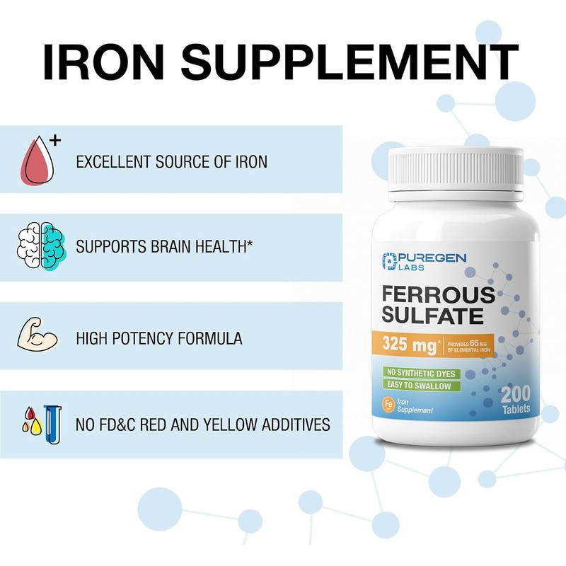 Puregen Labs Ferrous Sulfate 325 mg (65 mg Elemental Iron)