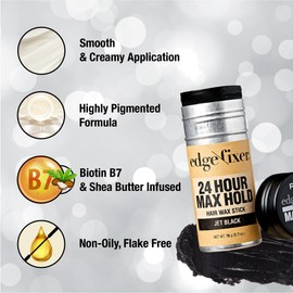 Red by Kiss Hair Wax Stick 24HR Max Hold Edge Fixer Edge Control Pomade Non-Sticky, Non-Oily Flake Free Hair Styling Wax 2.7 oz. (Jet Black)
