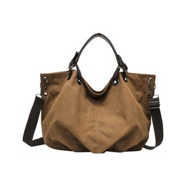 ZOVYRON Vintage Canvas Tote Bag for Women, Large Capacity Crossbody Bag Multi-pocket Shoulder Handbag with Top-handle & Removable Strap for Work Travel & Study (Brown)