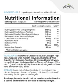 Multi Collagen Protein Capsules - 120 Count - Types I, II, III, V & X - Hydrolysed Grass Fed Bovine, Wild Caught Marine & Free-Range Chicken, Made with Hyaluronic Acid & Vitamin C by Revive Naturals